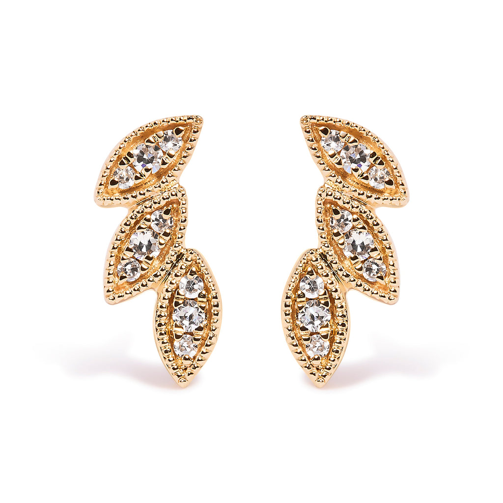 10K Yellow Gold 1/10 Cttw Diamond Triple Leaf Stud Earrings (H-I Color, I1-I2 Clarity)