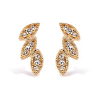 10K Yellow Gold 1/10 Cttw Diamond Triple Leaf Stud Earring (H-I Color, I1-I2 Clarity)