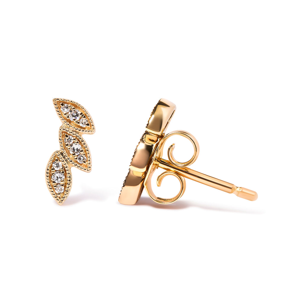 10K Yellow Gold 1/10 Cttw Diamond Triple Leaf Stud Earrings (H-I Color, I1-I2 Clarity)