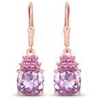 4.90 Carat Genuine Pink Amethyst and Rhodolite .925 Sterling Silver Earrings