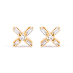 10K Yellow Gold 1/10 Cttw Round and Baguette Diamond Criss Cross X Stud Earring (H-I Color, I1-I2 Clarity)