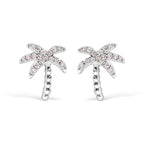 10K White Gold 1/10 Cttw Diamond  Encrusted Palm Tree Stud Earrings (H-I Color, I1-I2 Clarity)
