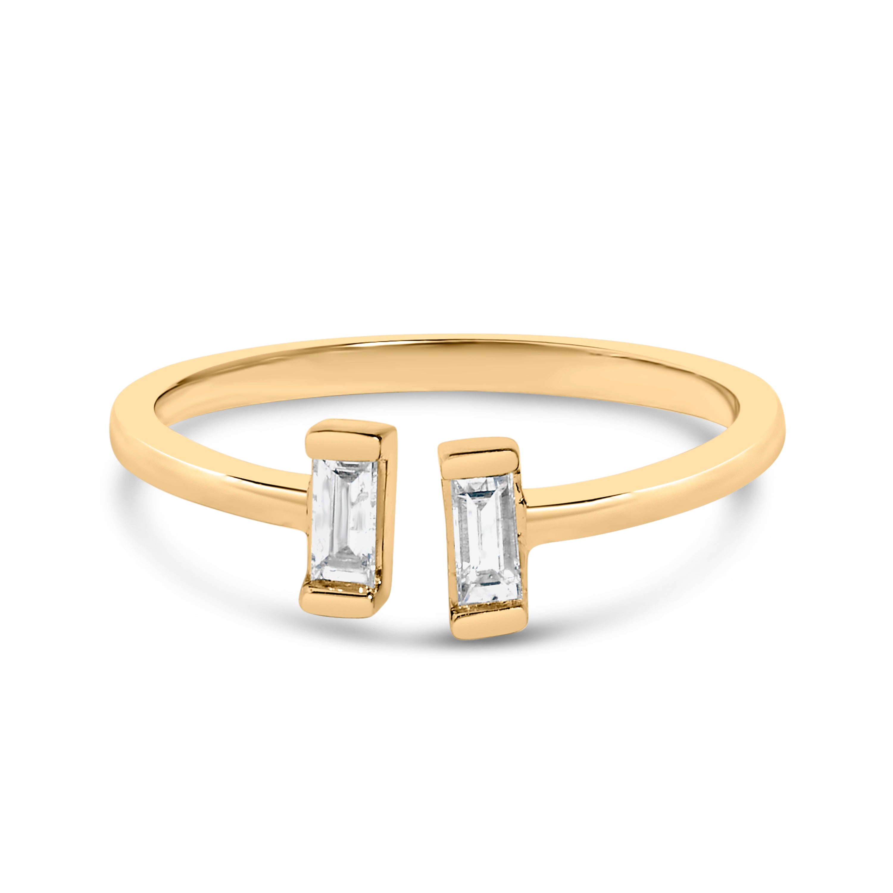 14K Yellow Gold Plated Sterling Silver 1/5 Cttw Baguette Diamond Open Band Ring