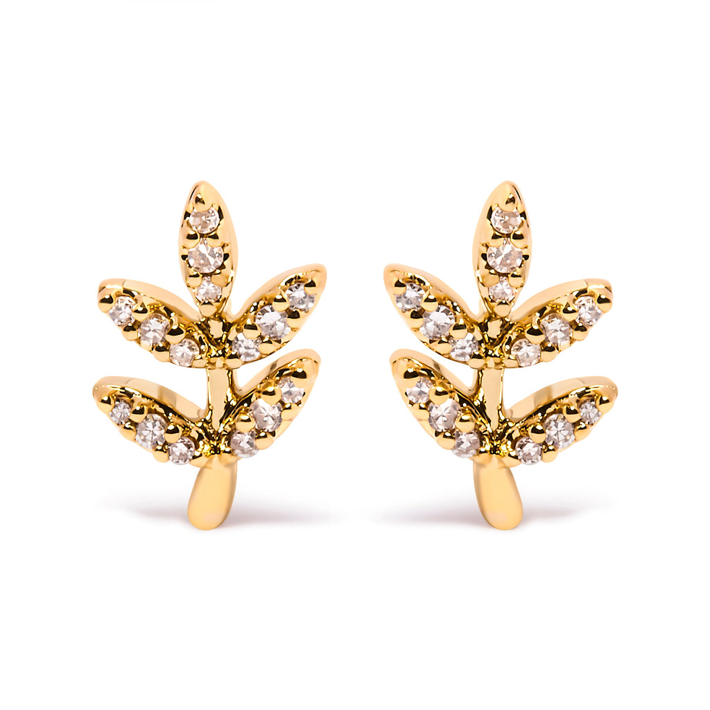 10K Yellow Gold 1/10 Cttw Diamond Accent Leaf and Branch Stud Earrings (H-I Color, I1-I2 Clarity)