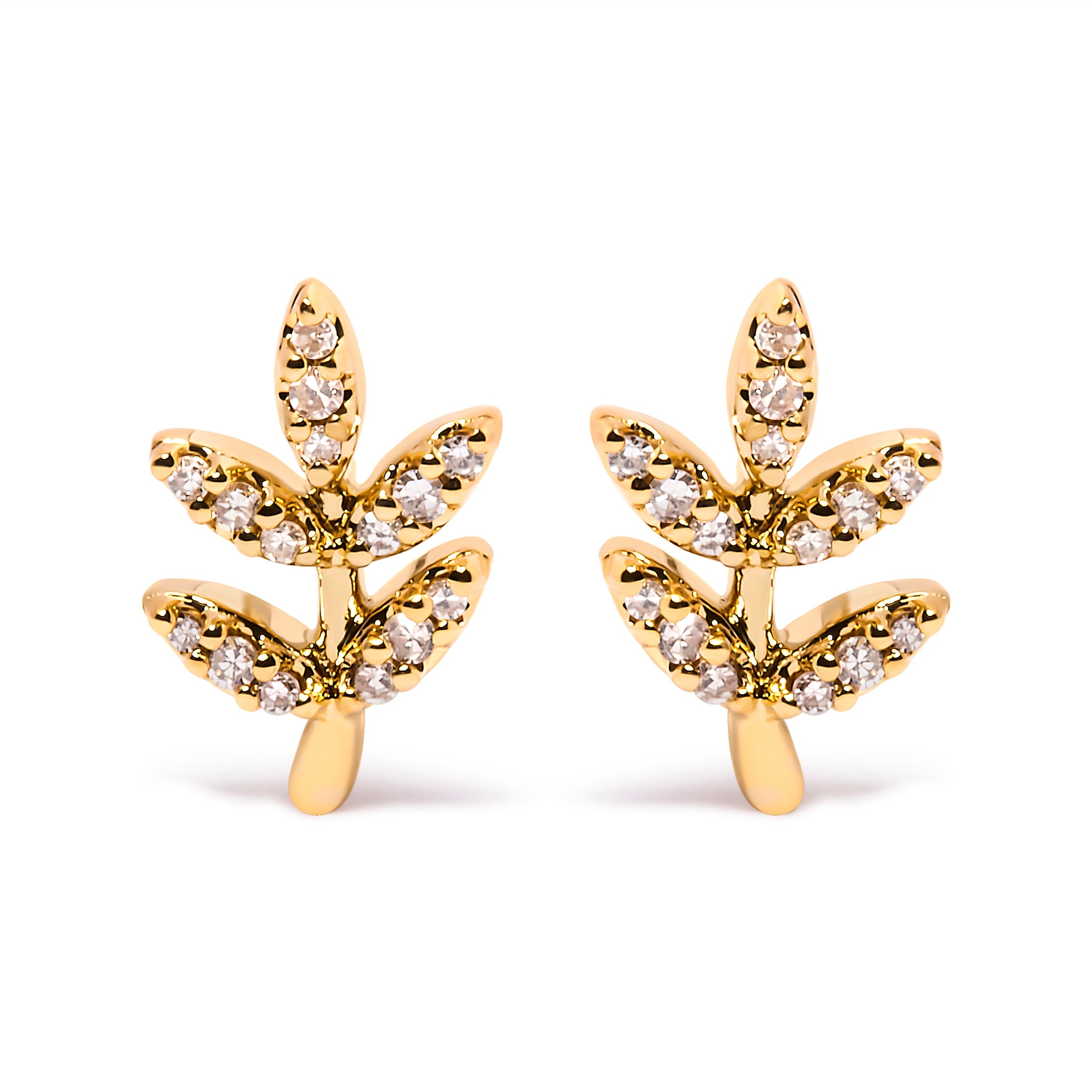 10K Yellow Gold 1/10 Cttw Diamond Accent Leaf and Branch Stud Earrings (H-I Color, I1-I2 Clarity)