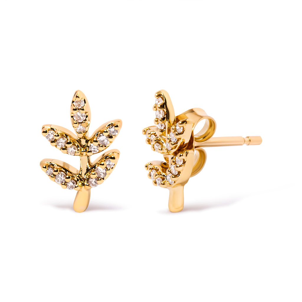 10K Yellow Gold 1/10 Cttw Diamond Accent Leaf and Branch Stud Earrings (H-I Color, I1-I2 Clarity)