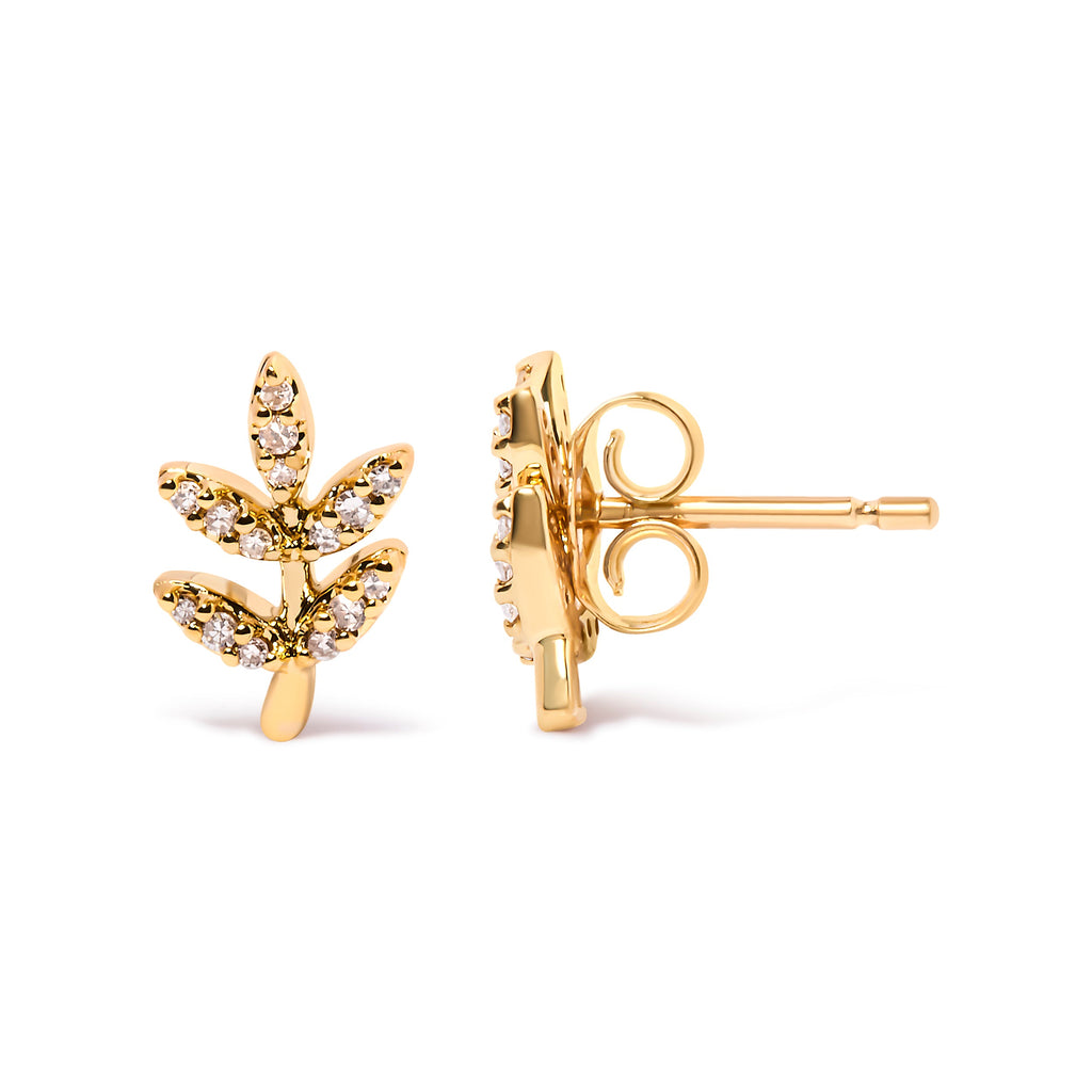 10K Yellow Gold 1/10 Cttw Diamond Accent Leaf and Branch Stud Earrings (H-I Color, I1-I2 Clarity)