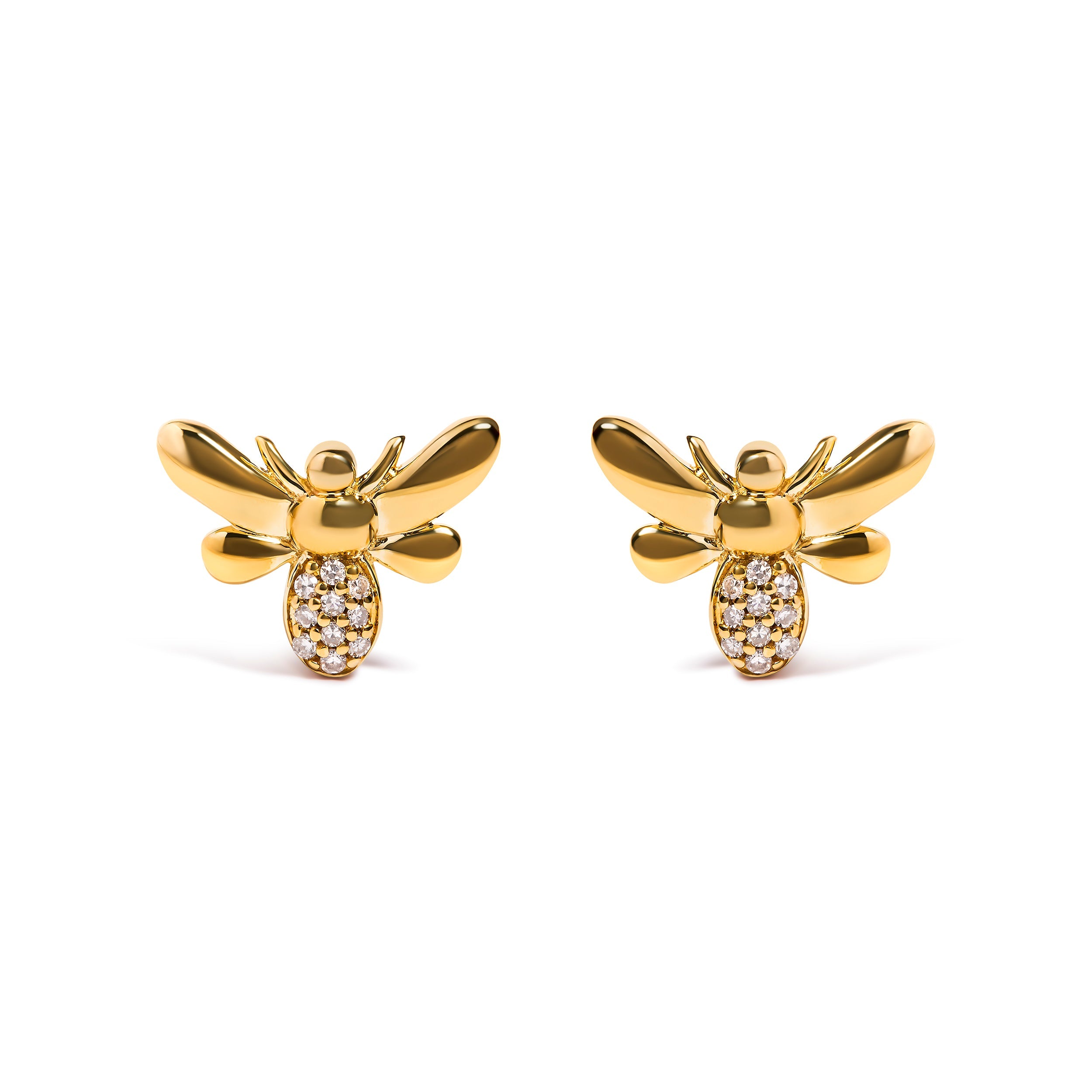 10K Yellow Gold Diamond Accented Bumble Bee Stud Earring (H-I Color, I1-I2 Clarity)