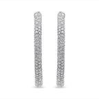 18K White Gold 2 1/3 Cttw Pave Set Diamond Semi Eternity Leverback Hoop Earrings (F-G Color, VS1-VS2 Clarity)