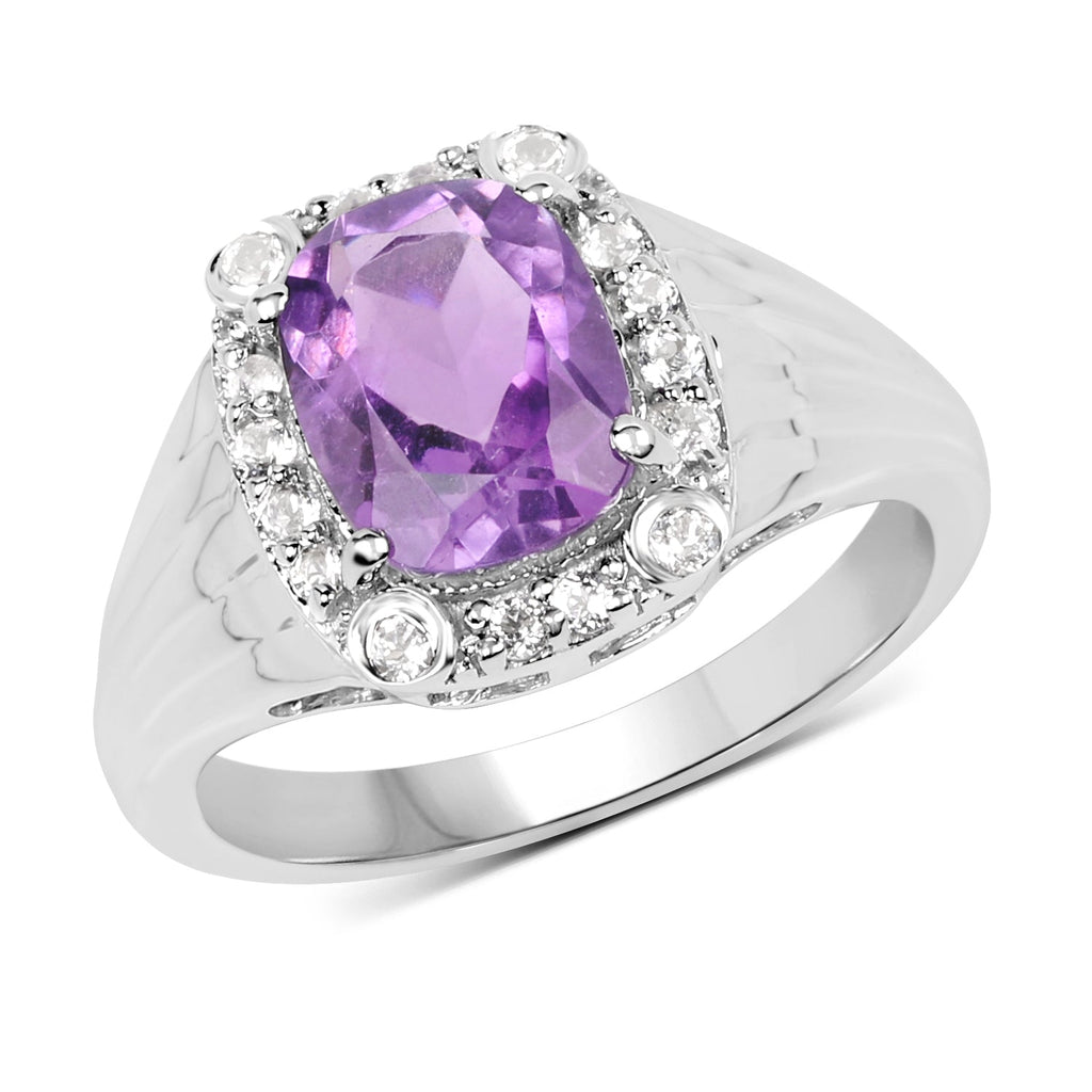 2.13 Carat Genuine Amethyst and White Topaz .925 Sterling Silver Ring