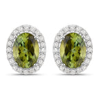 1.92 Carat Genuine Green Tourmaline and White Diamond 14K White Gold Earrings