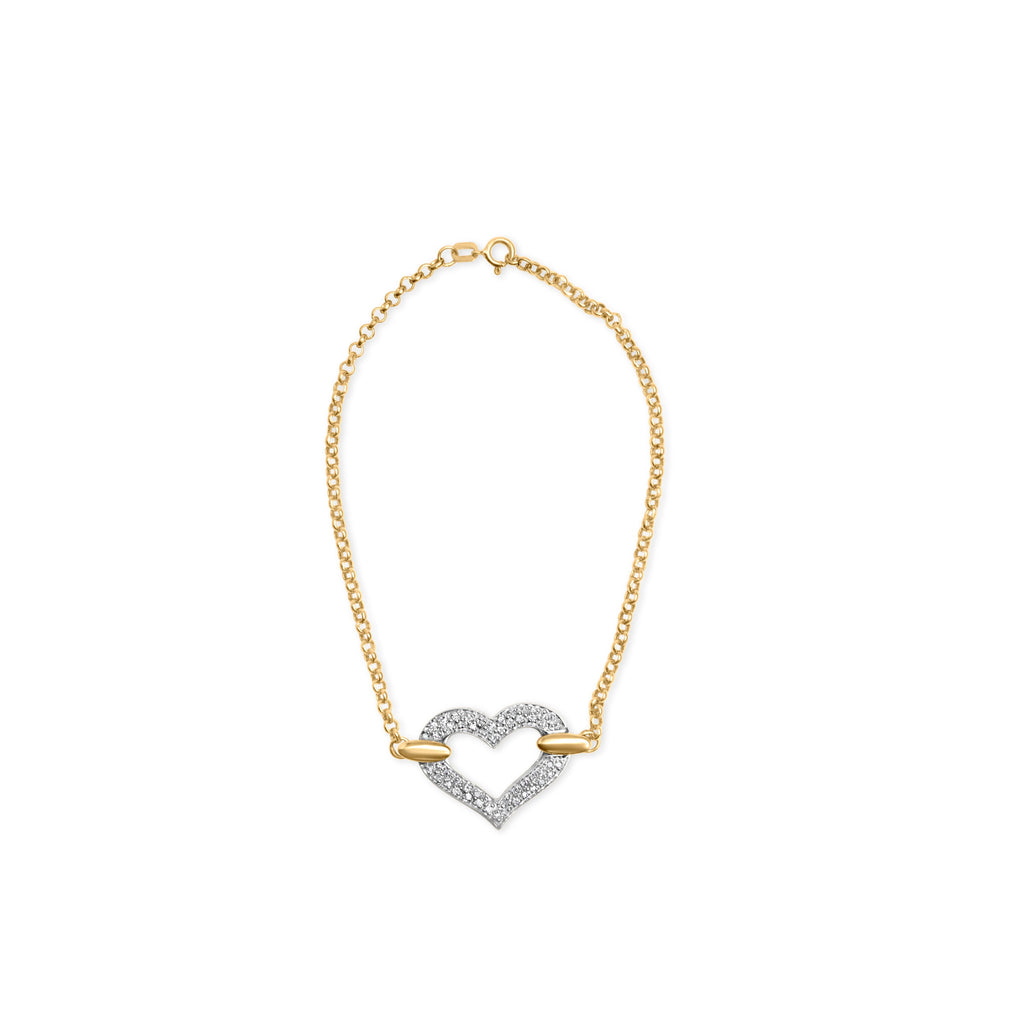 10K Two-Tone Gold 1/4 Cttw Diamond-Encrusted Heart Charm 7" Bracelet (H-I Color, I1-I2 Clarity)