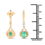 0.70 Carat Genuine Zambian Emerald and White Diamond 14K Yellow Gold Earrings