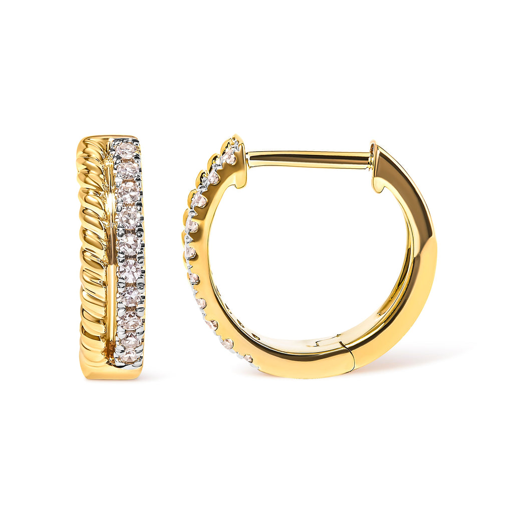 10K Yellow Gold 1/10 Cttw Diamond and Rope Twist Huggie Hoop Earrings (H-I Color, I1-I2 Clarity)