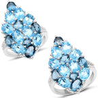 6.69 Carat Genuine Swiss Blue Topaz, London Blue Topaz, and White Zircon .925 Sterling Silver Ring