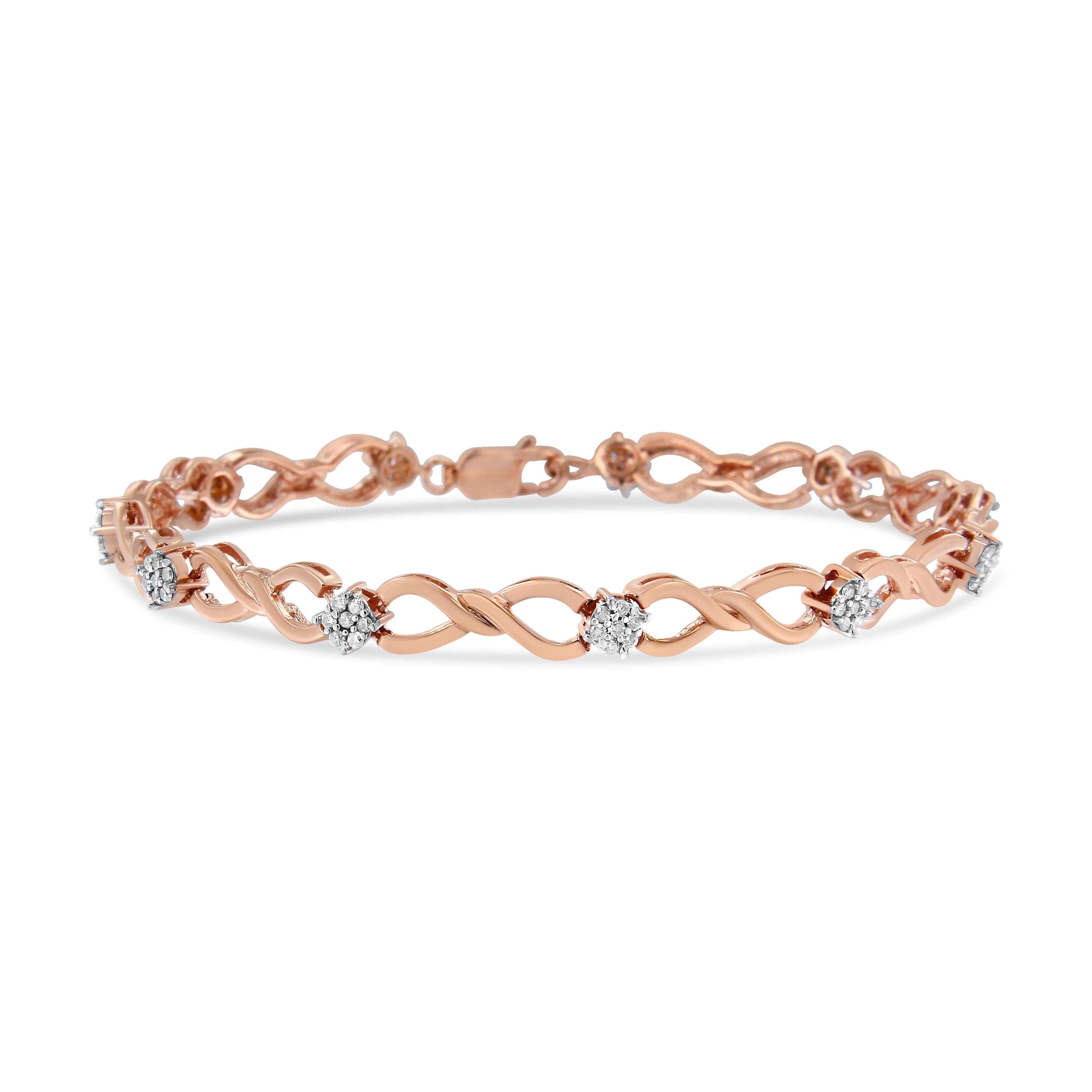 10K Rose Gold Plated .925 Sterling Silver 1/2 Cttw Diamond Infinity Link Tennis Bracelet (H-I Color, I2-I3 Clarity) -7"