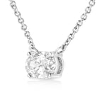 14K White Gold 1/2 Cttw Lab Grown Oval Solitaire Diamond East West 18" Pendant Necklace (E-F Color, VS1-VS2 Clarity)