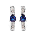 10K White Gold Pear-Shaped Blue Sapphire and 1/10 Carat Total Weight Diamond Huggie Hoop Earrings (H-I Color, I1-I2 Clarity)