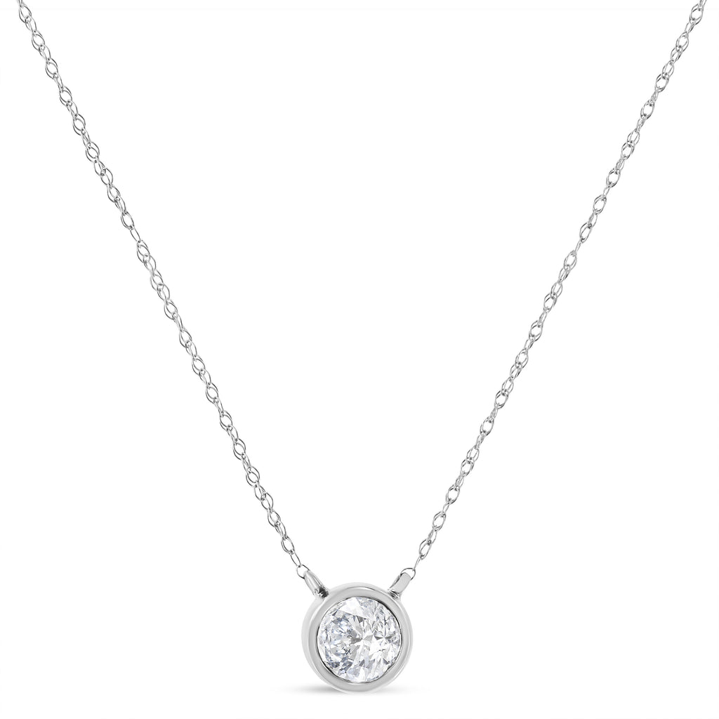 14K White Gold 1/2 Cttw Lab Grown Diamond Modern Bezel-Set Solitaire 16"-18" Pendant Necklace (F-G Color, VS2-SI1 Clarity)