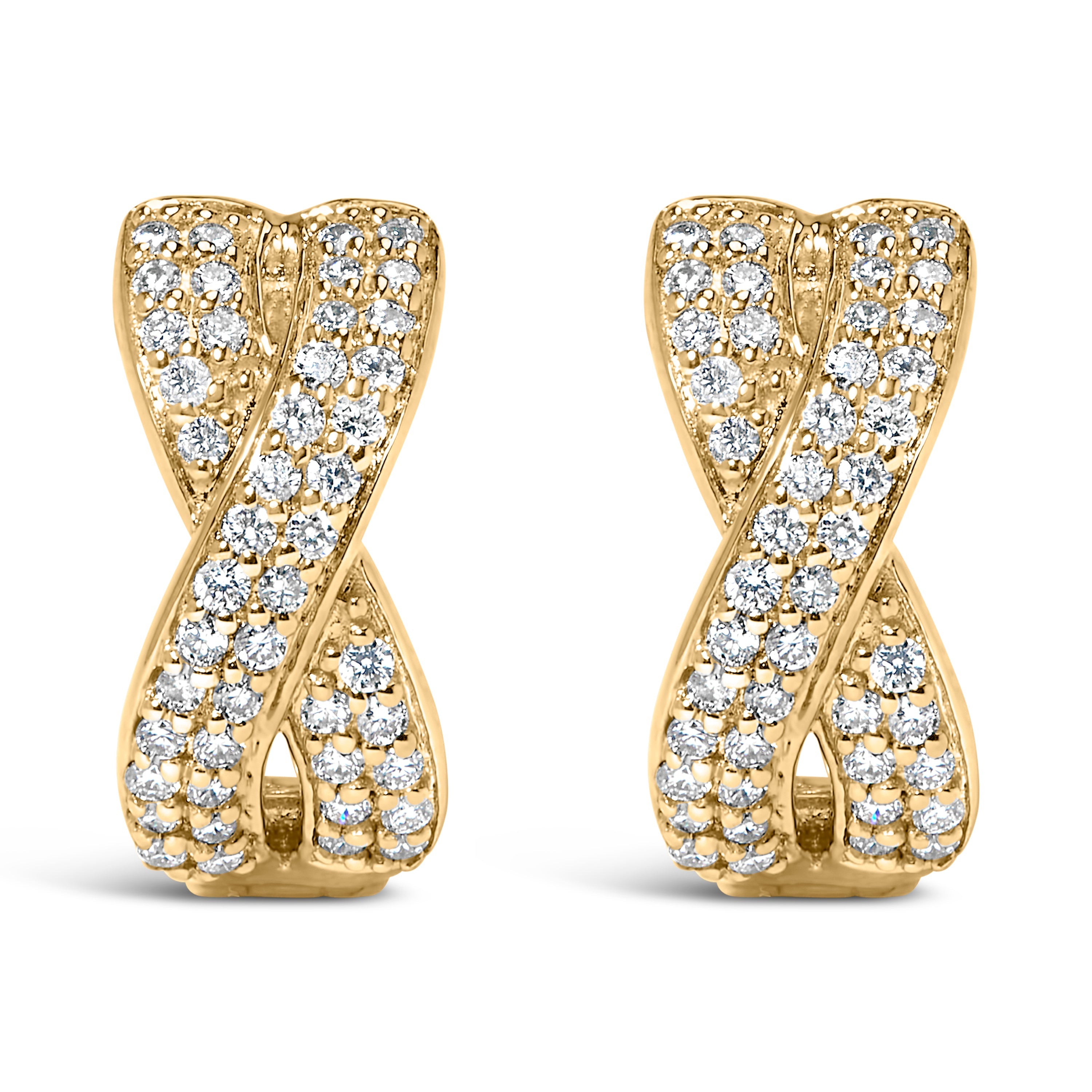14K Yellow Gold 1/3 Carat Total Weight Diamond Criss Cross Huggie Hoop Earrings (G-H Color, SI2-I1 Clarity)