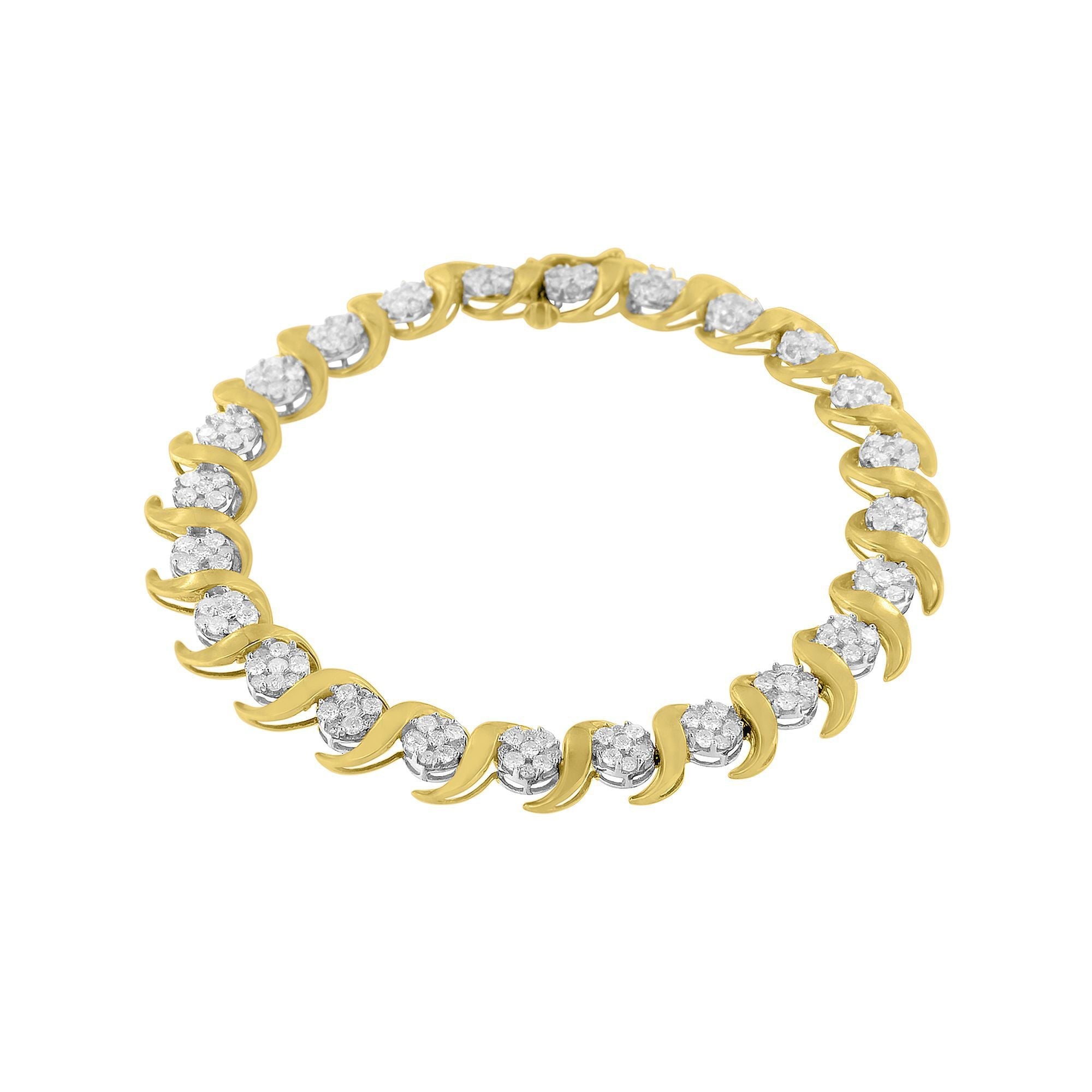 10K Yellow Gold 4.00 Carat Total Weight Round-Cut Diamond Floral Link 7.5" Bracelet (H-I Color, I2-I3 Clarity)