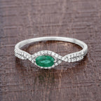0.32 Carat Genuine Zambian Emerald and White Diamond 14K White Gold Ring