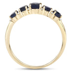 1.05 Carat Genuine Blue Sapphire and White Diamond 14K Yellow Gold Ring