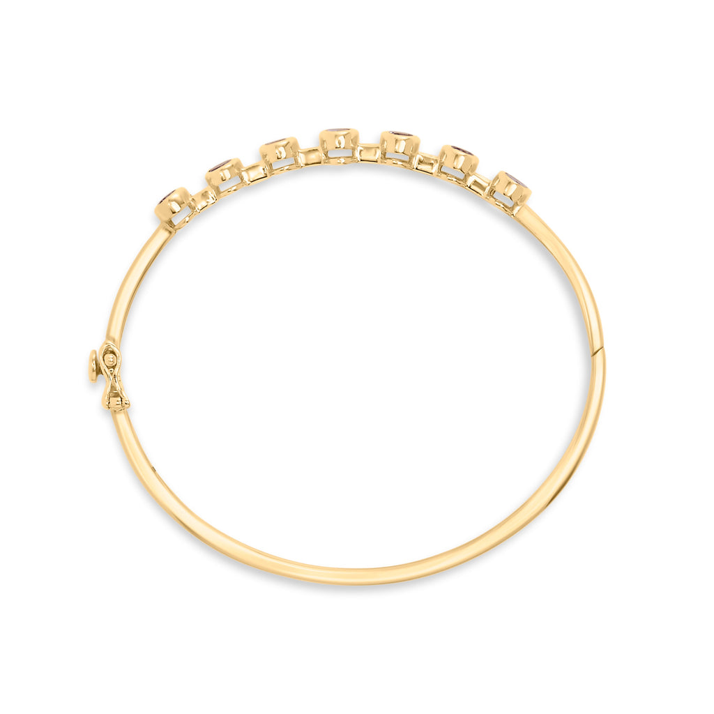 14K Yellow Gold Alternating Bezel Set 5MM Oval Shaped Tanzanite and 1/5 Cttw Diamond Bangle Bracelet (H-I Color, VS2-SI1 Clarity) - Fits wrists up to 7.25" Inches