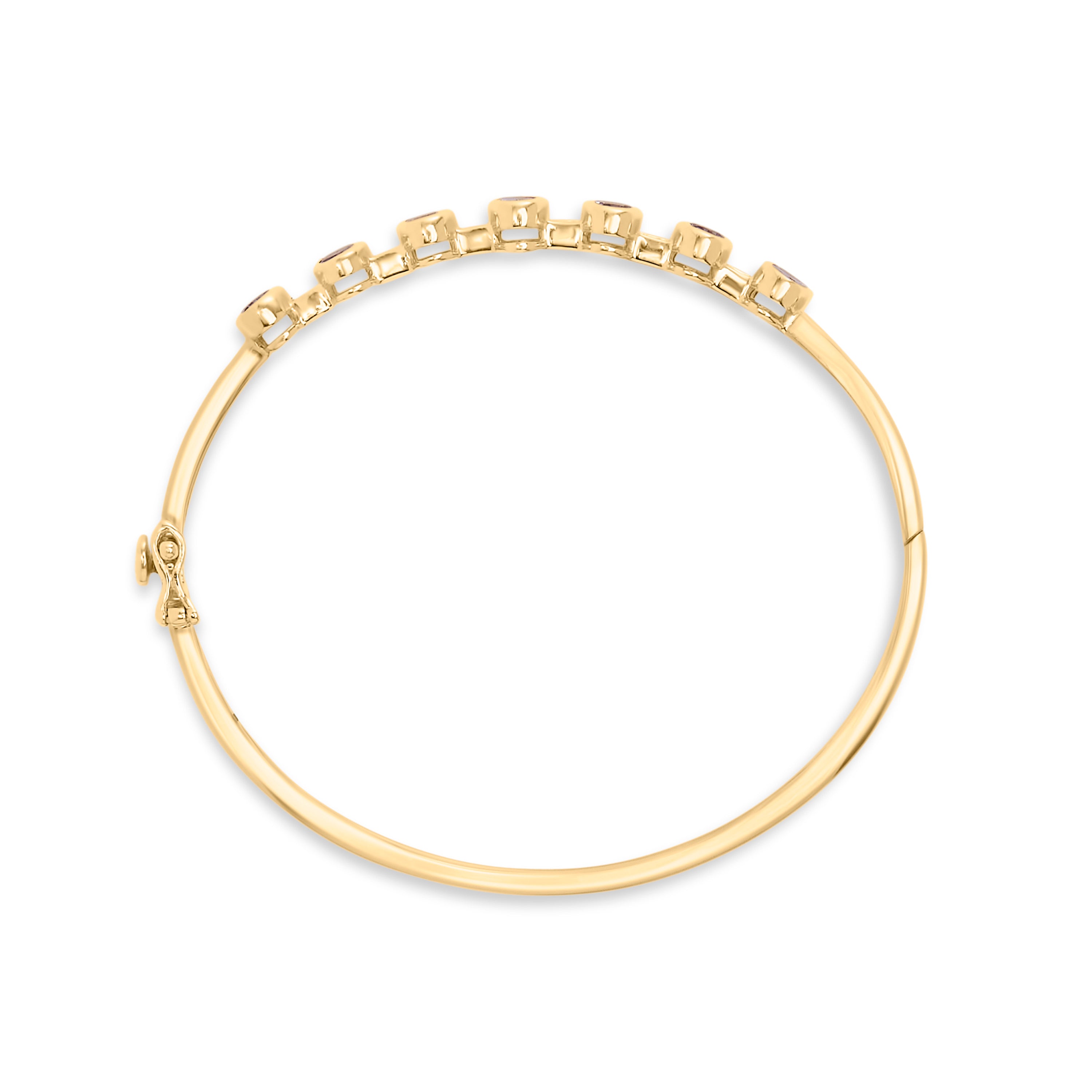 14K Yellow Gold Alternating Bezel Set 5MM Oval Shaped Tanzanite and 1/5 Cttw Diamond Bangle Bracelet (H-I Color, VS2-SI1 Clarity) - Fits wrists up to 7.25" Inches