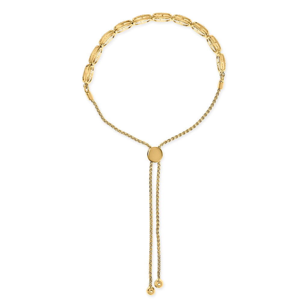 14k Yellow Gold Plated .925 Sterling 5/8 Cttw Diamond Composite Cushion Frame 4"-10" Adjustable Bolo Bracelet (G-H Color, I1-I2 Clarity)