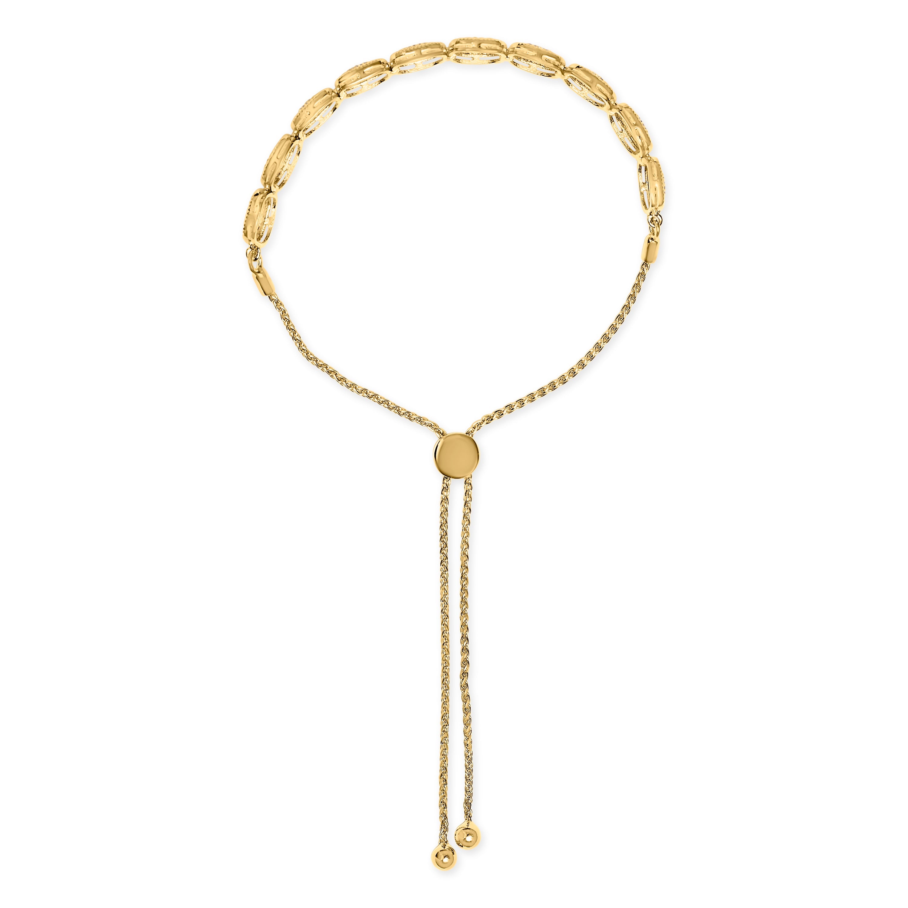 14k Yellow Gold Plated .925 Sterling 5/8 Cttw Diamond Composite Cushion Frame 4"-10" Adjustable Bolo Bracelet (G-H Color, I1-I2 Clarity)
