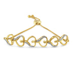 10K Yellow Gold over .925 Sterling Silver Diamond Accented Open Hearts 6"-9" Adjustable Chain Bolo Bracelet (H-I Color, I2-I3 Clarity)