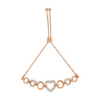 14K Rose Gold Plated .925 Sterling Silver Diamond Accent Circle and Heart Link Adjustable 6â€-10â€ Bolo Bracelet