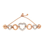 14K Rose Gold Plated .925 Sterling Silver Diamond Accent Circle and Heart Link Adjustable 6â€-10â€ Bolo Bracelet