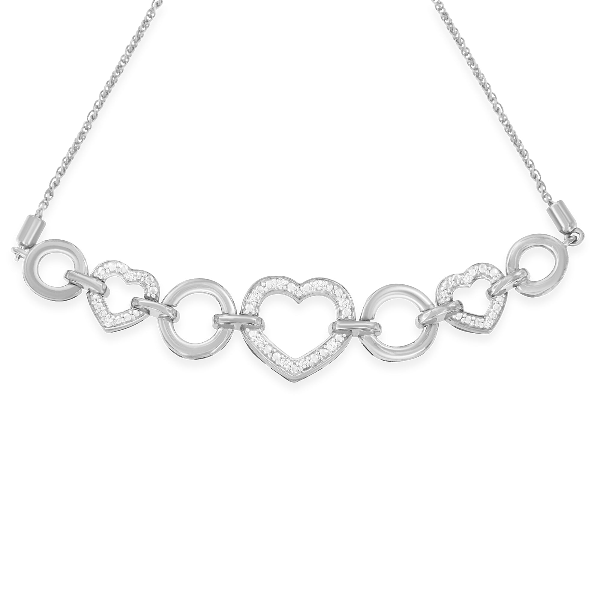 .925 Sterling Silver Diamond Accent Interlinking Triple Heart 4"-10" Adjustable Bolo Tennis Bracelet (H-I Color, I2-I3 Clarity)