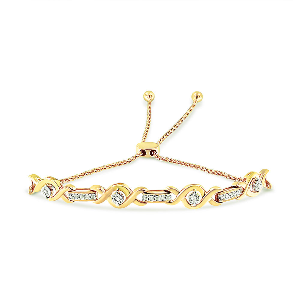14K Yellow Gold Plated .925 Sterling Silver Channel Set Diamond Accent Twist 4"-10" Adjustable Bolo Bracelet (I-J Color, I3 Clarity)