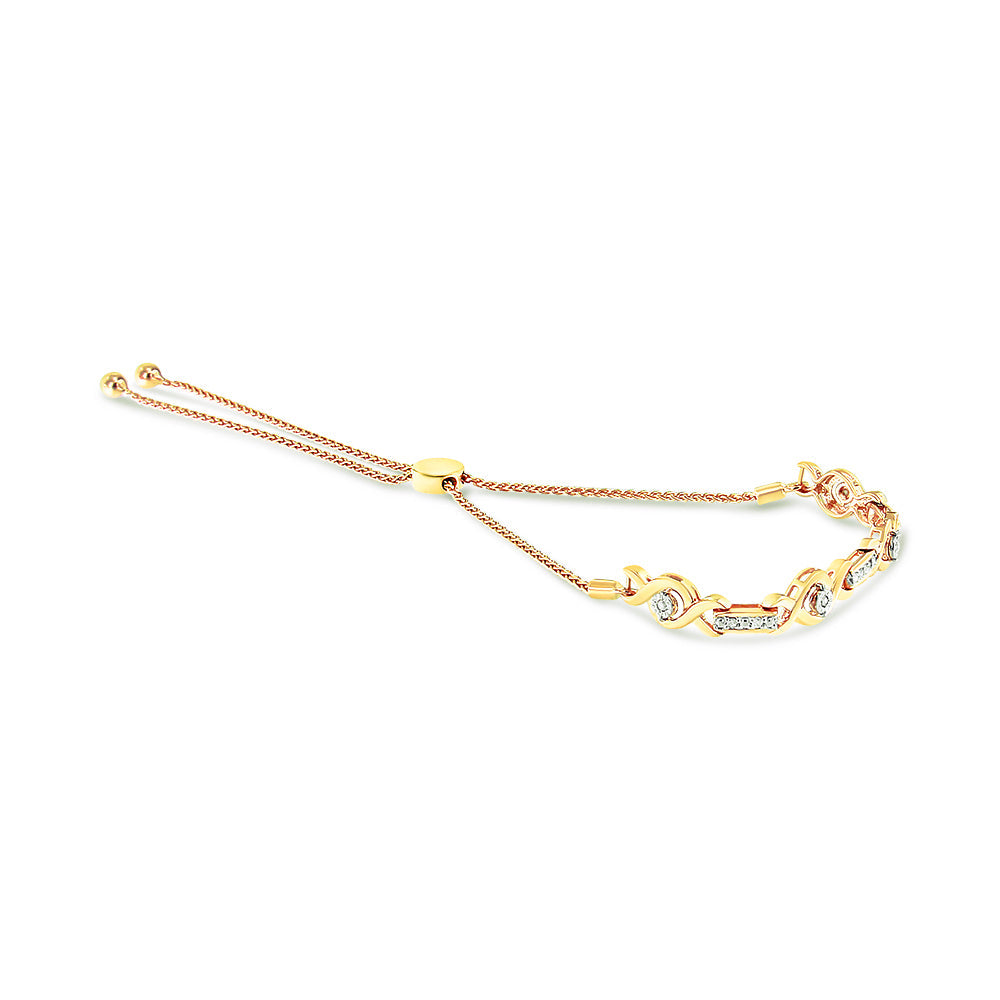 14K Yellow Gold Plated .925 Sterling Silver Channel Set Diamond Accent Twist 4"-10" Adjustable Bolo Bracelet (I-J Color, I3 Clarity)