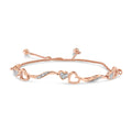 14K Rose Gold Plated .925 Sterling Silver 1/10 Cttw Diamond Wave and Hearts 4"-10" Adjustable Bolo Bracelet (I-J Color, I3 Clarity)
