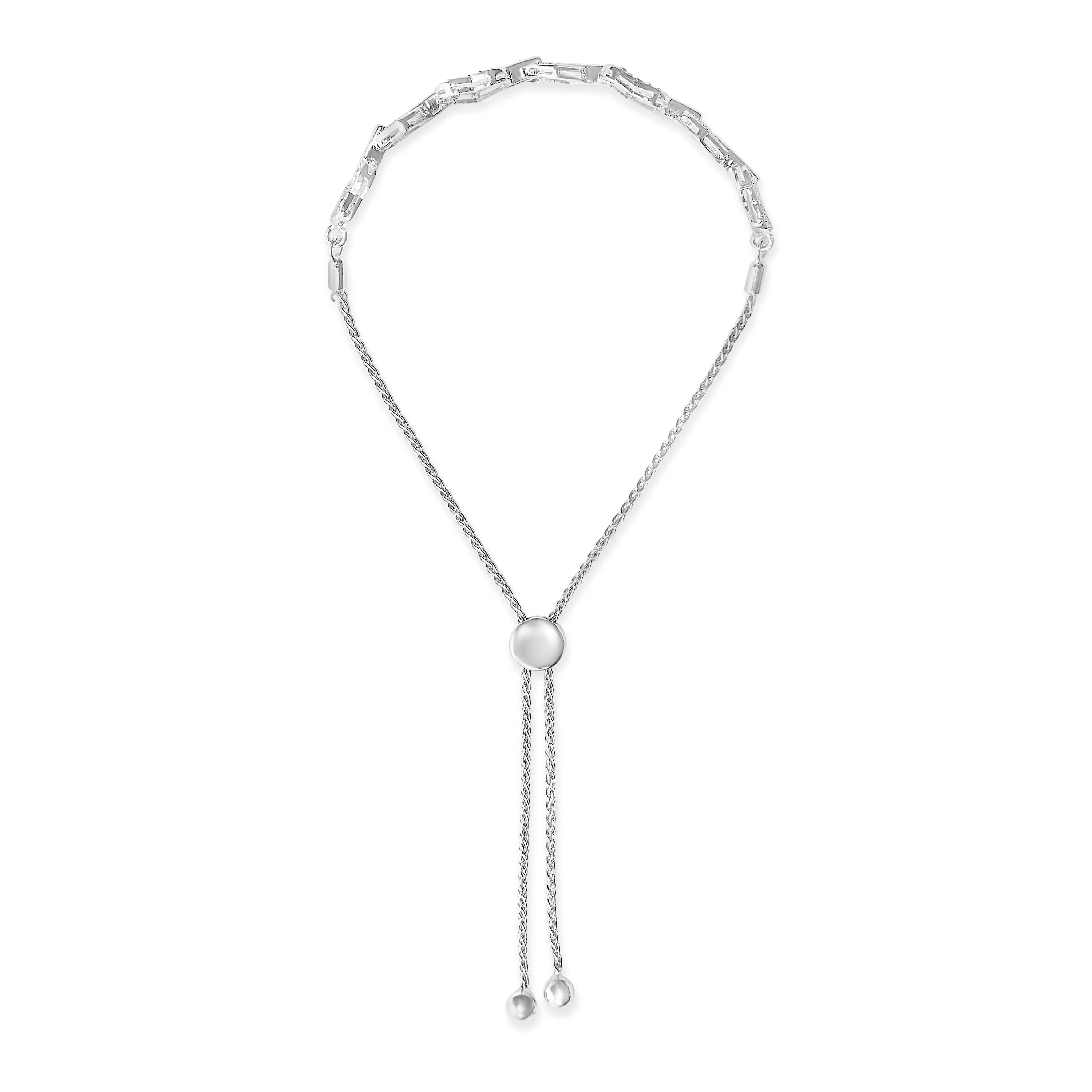 .925 Sterling Silver 1/2 Carat Total Weight Diamond Alternating Heart Link Adjustable Bolo Bracelet (I-J Color, I3 Clarity) - 4" to 10"