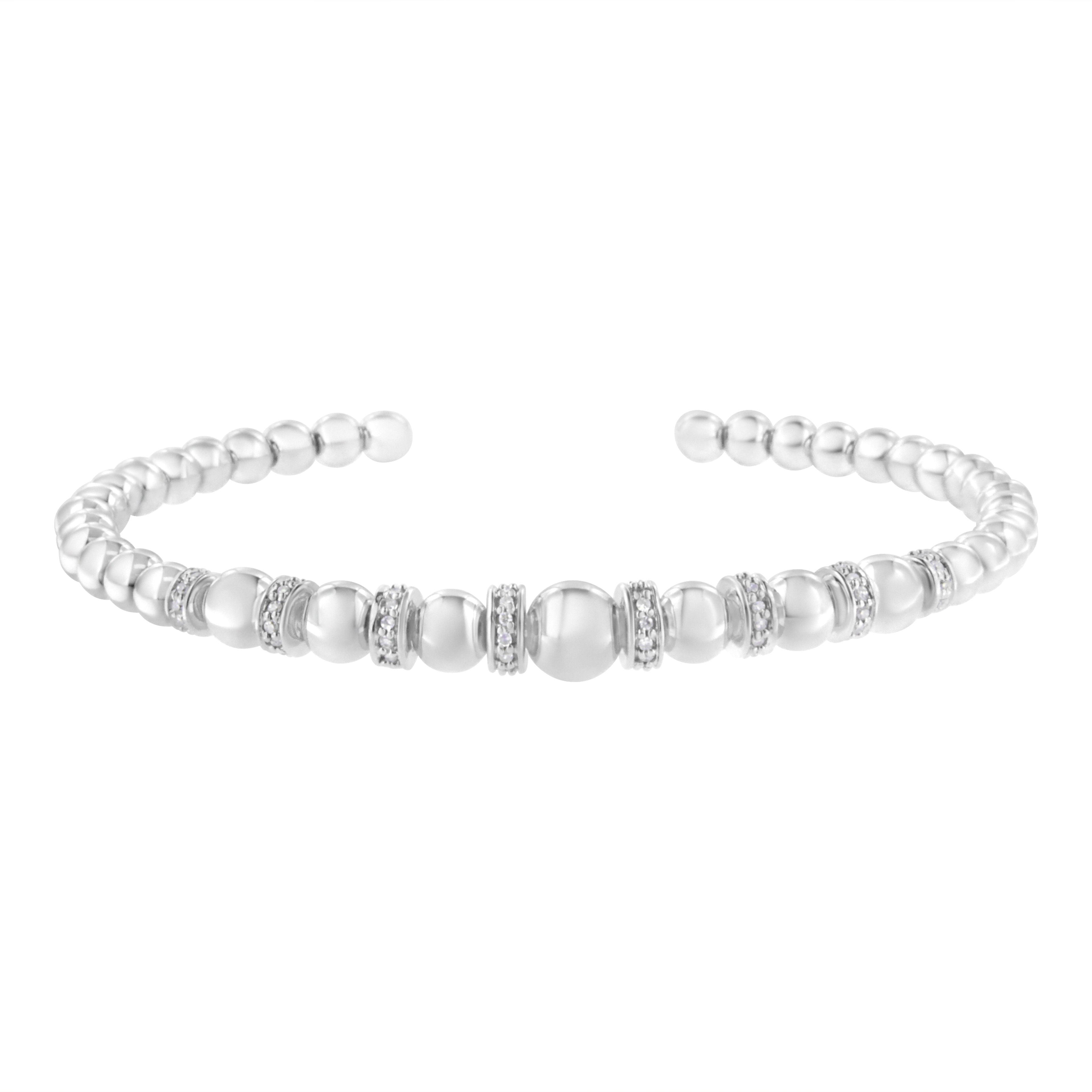.925 Sterling Silver 1/4 Carat Total Weight Diamond Rondelle Graduated Ball Bead Cuff Bangle Bracelet (I-J color, I2-I3 clarity) - Fits wrists up to 7 1/2 inches