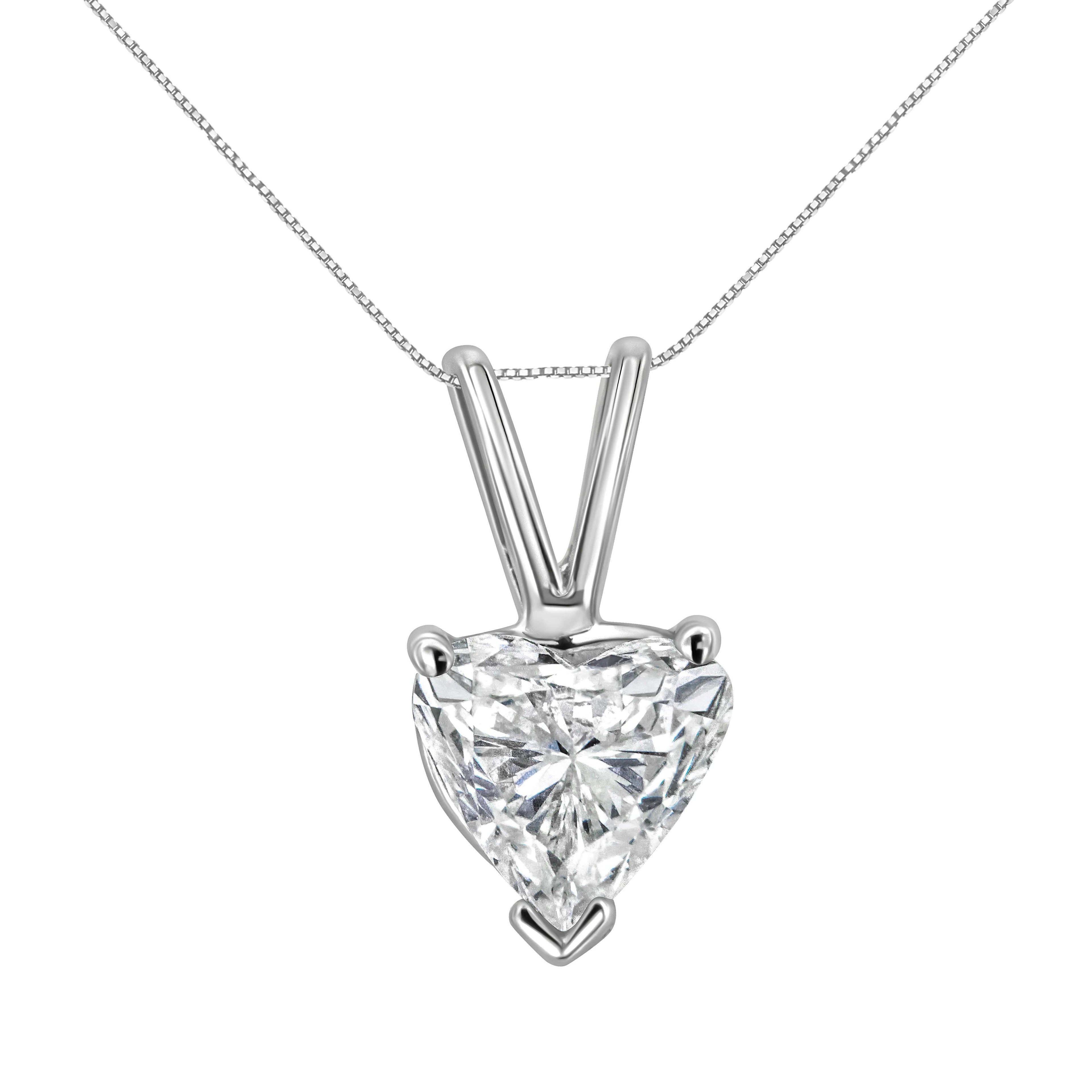 14K White Gold 3/8 Carat Total Weight Heart-Shaped Diamond Classic Solitaire 18" Pendant Necklace (H-I Color, VS2-SI1 Clarity)