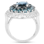 5.98 Carat Genuine London Blue Topaz .925 Sterling Silver Ring
