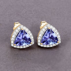 3.82 Carat Genuine Tanzanite and White Diamond 14K Yellow Gold Earrings