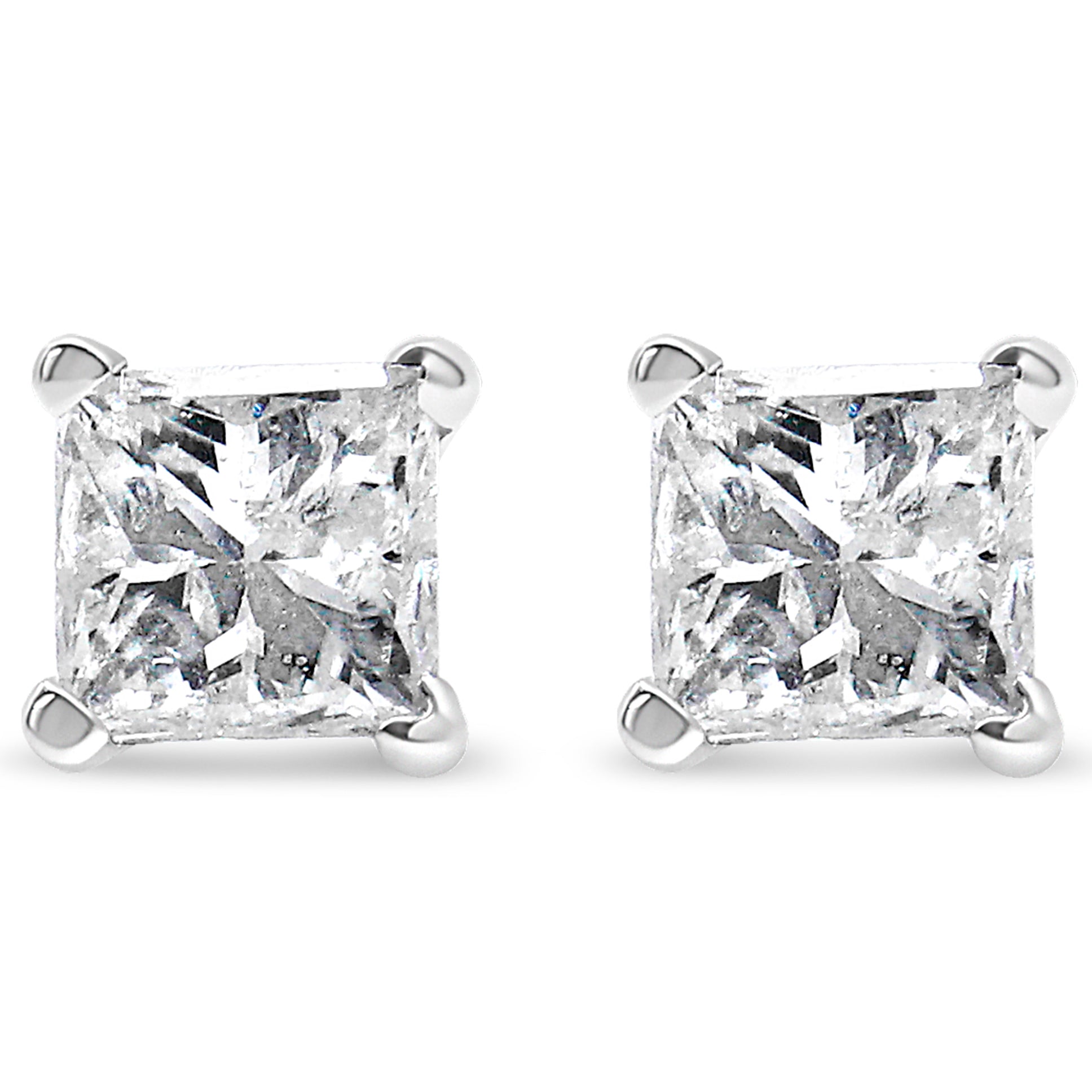 AGS Certified 2/5 Carat Total Weight Princess Cut Diamond 14K White Gold 4-Prong Solitaire Square Stud Earrings (L-M Color, I1-I2 Clarity)