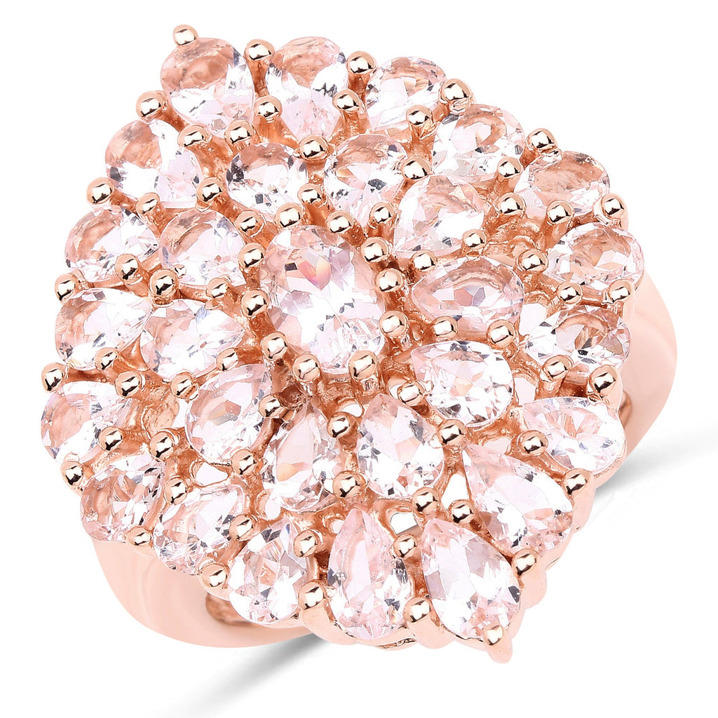 Anillo de plata de ley 925 chapado en oro rosa de 18 quilates con morganita auténtica de 4,55 quilates