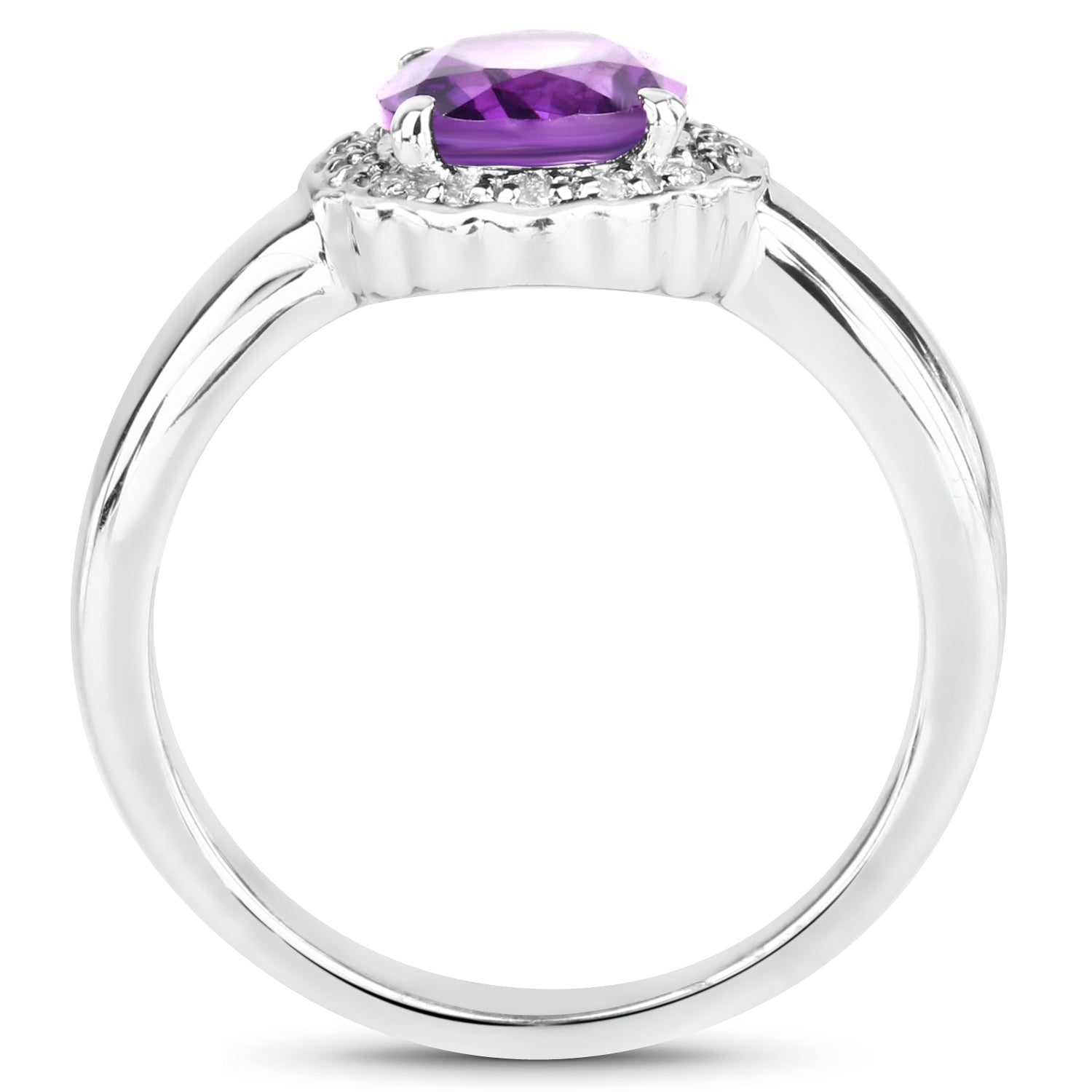 1.68 Carat Genuine Amethyst and White Topaz .925 Sterling Silver Ring