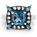 3.24 Carat Genuine London Blue Topaz and White Topaz .925 Sterling Silver Ring