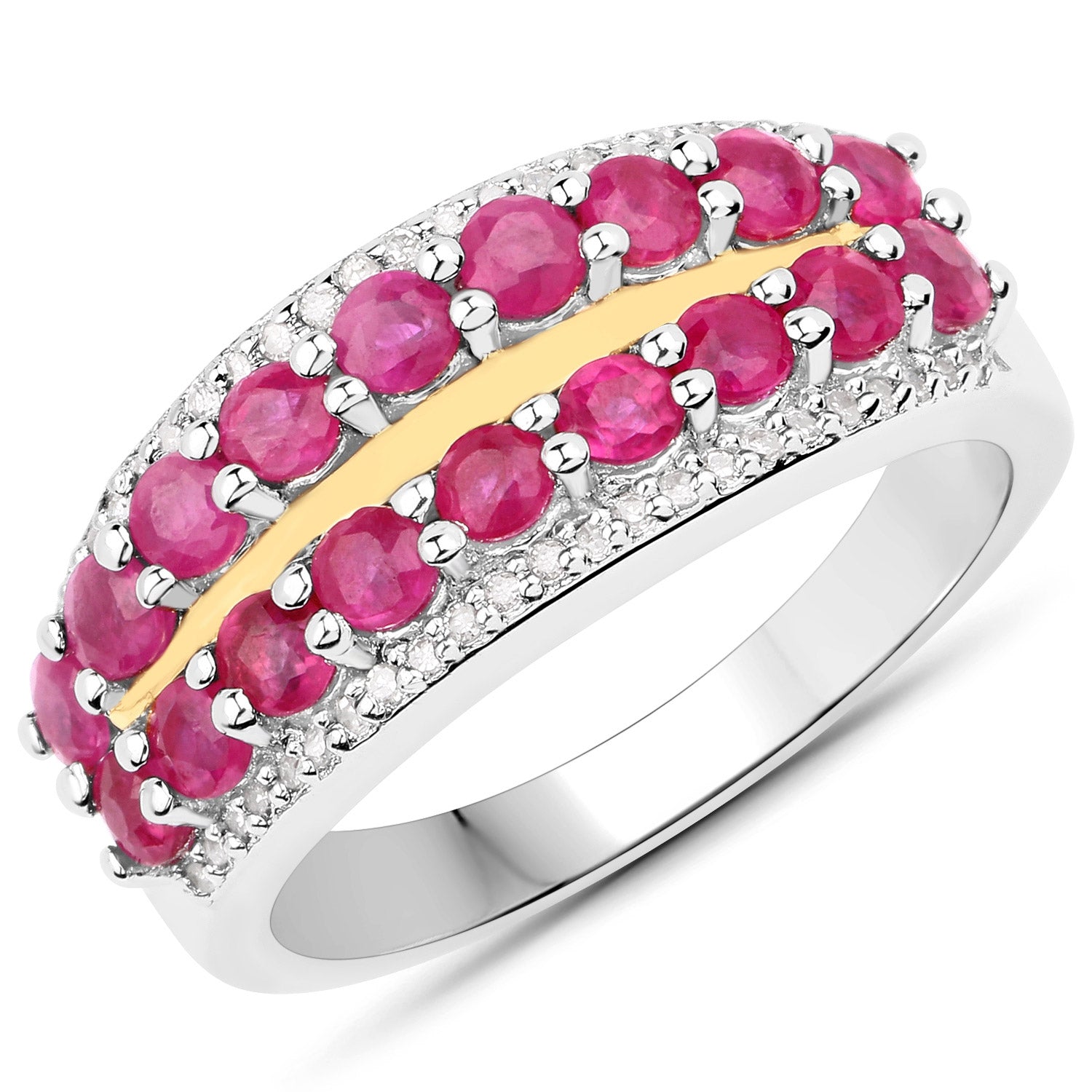 2.67 Carat Genuine Multi-Stone .925 Sterling Silver Ring with 14K Yellow Gold