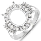 0.83 Carat Genuine White Diamond 14K White Gold Semi Mount Ring - holds 11x9mm Oval Gemstone
