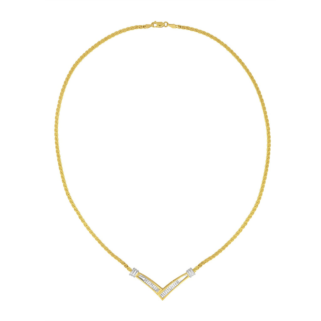 10K Yellow and White Gold 1/2 Cttw Princess Cut Diamond Channel-Set "V" Shape 18" Franco Chain Necklace (H-I Color, SI2-I1 Clarity)